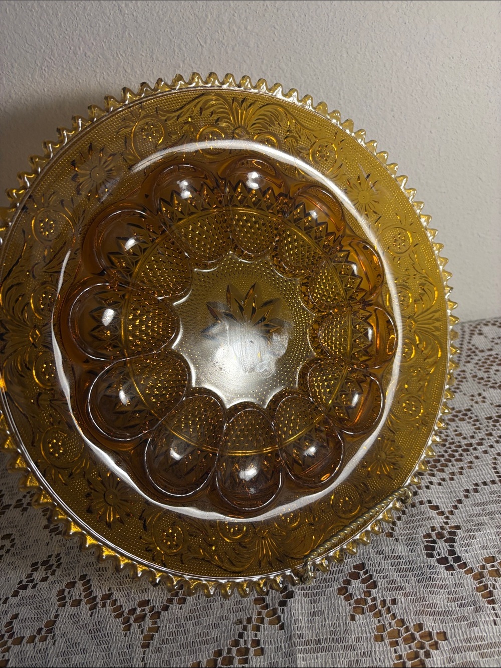 Amber Pressed Glass Egg Plate